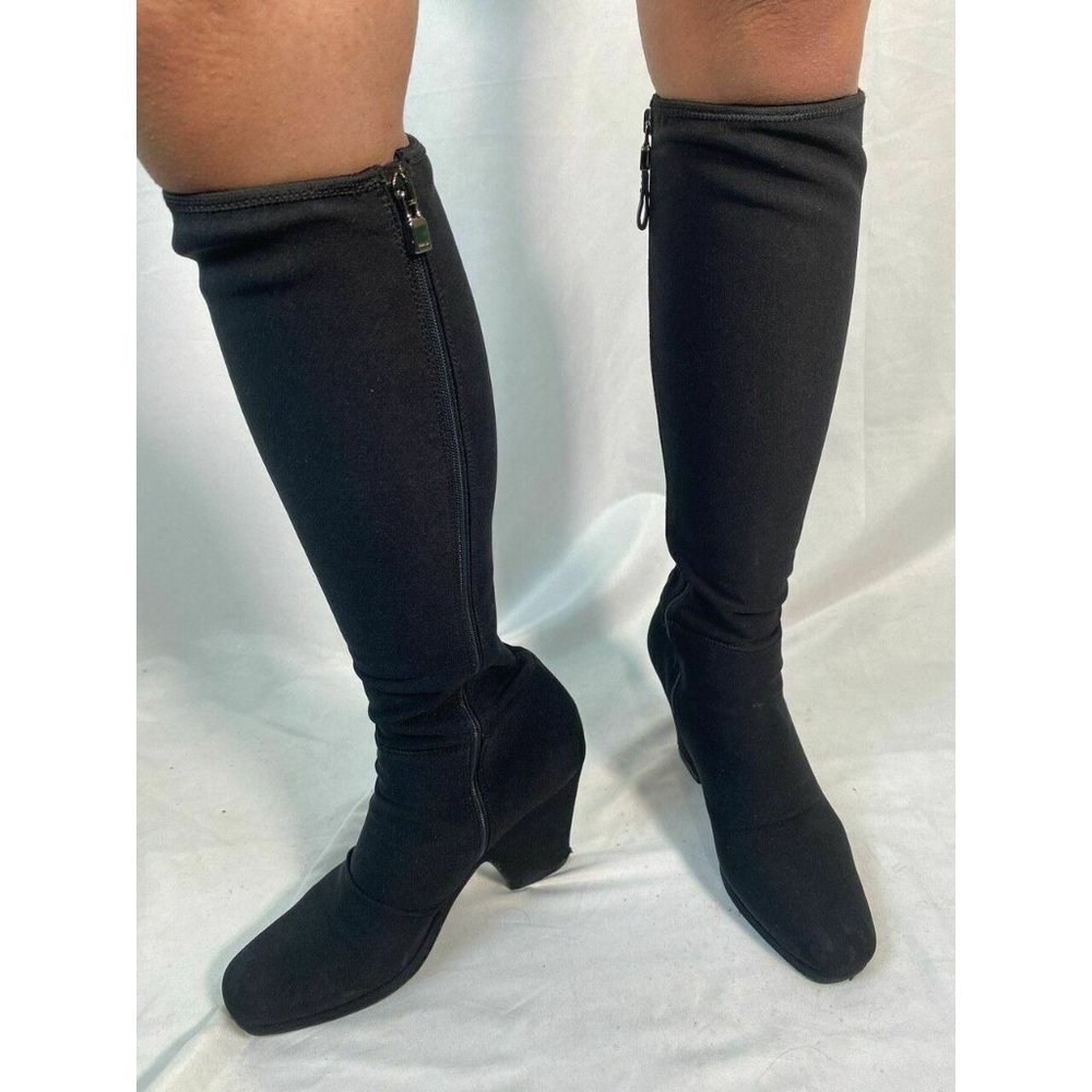 Prada Black Stretch Fabric Chunky Heel Boots